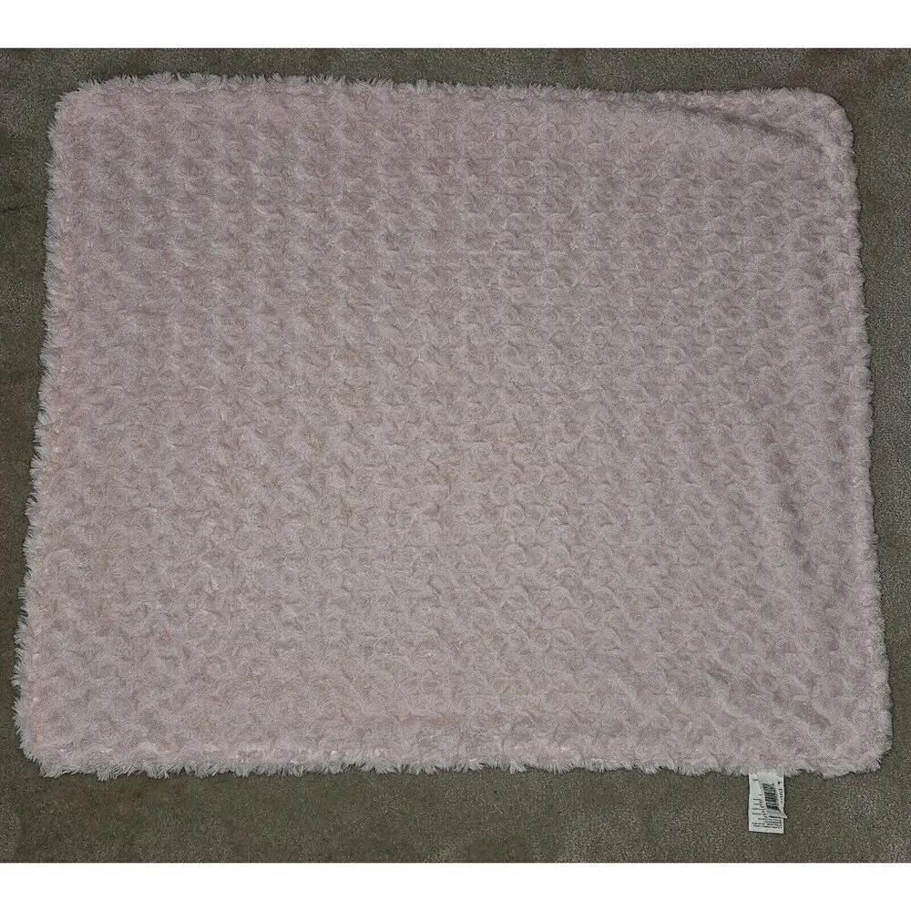 Blankets & Beyond Baby Blanket Pink Rosette Stars White SOFT Fleece Lovey 27x31